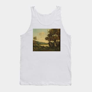 Tranquil Landscape Painting - Classic French Artwork with Trees, Water, and Hills Tank Top